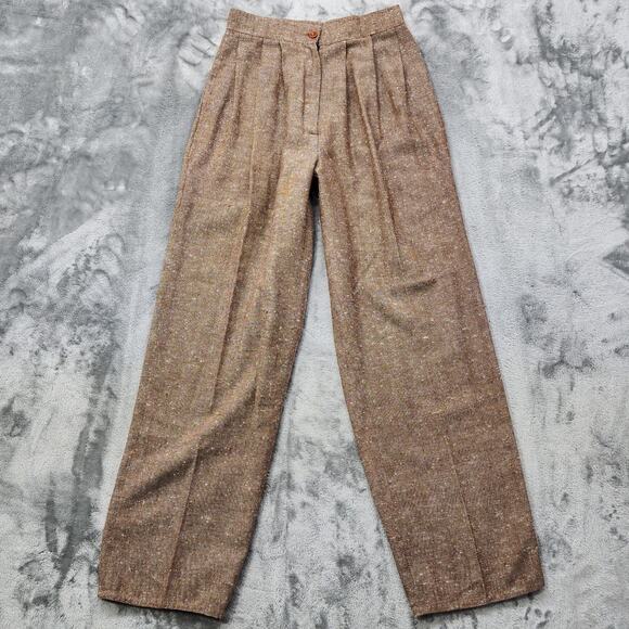 Vintage Charles Jourdan Pants Womens 9 Juniors Brown High Rise Pleated Tapered - Picture 1 of 14